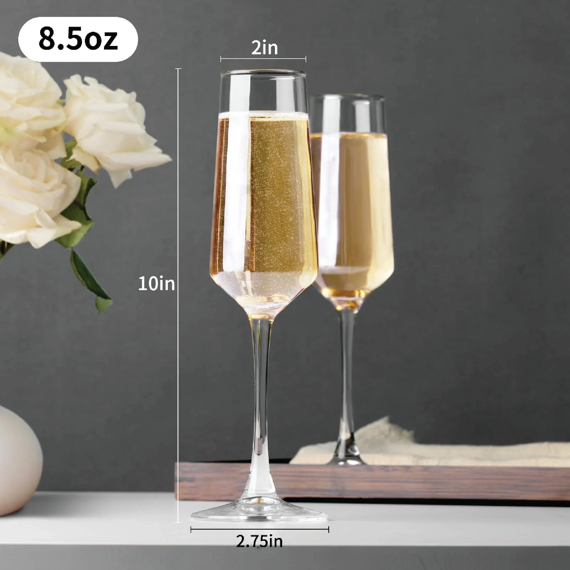 Champagne Flutes, PERSONALIZE Glass Champagne Flutes Set of 2 (8.5oz)