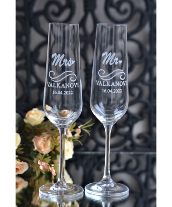 Champagne Flutes, PERSONALIZE Glass Champagne Flutes Set of 2 (8.5oz)