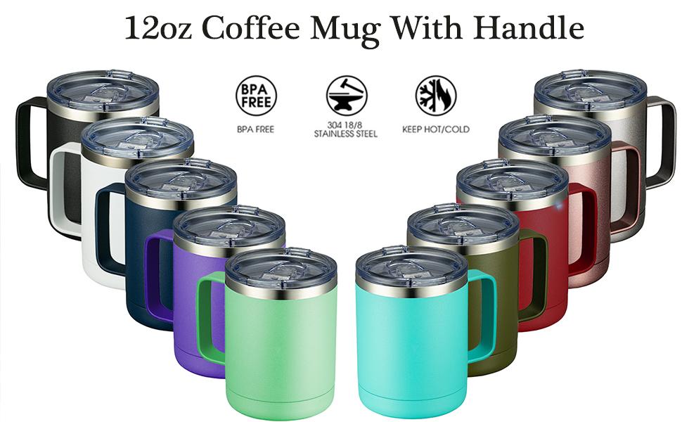 Mug Personalized 12oz Mix Color Mug With Handle,Stainless Steel Insulated Travel Tumblers With Sliding Lid,Double Wall Vacuum Camping Coffee Cup for Hot & Cold Drinks Tea