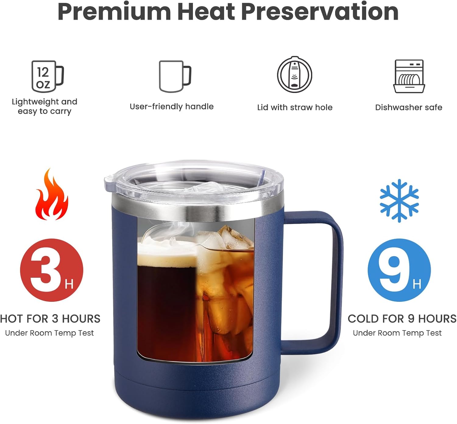 Mug Personalized 12oz Mix Color Mug With Handle,Stainless Steel Insulated Travel Tumblers With Sliding Lid,Double Wall Vacuum Camping Coffee Cup for Hot & Cold Drinks Tea