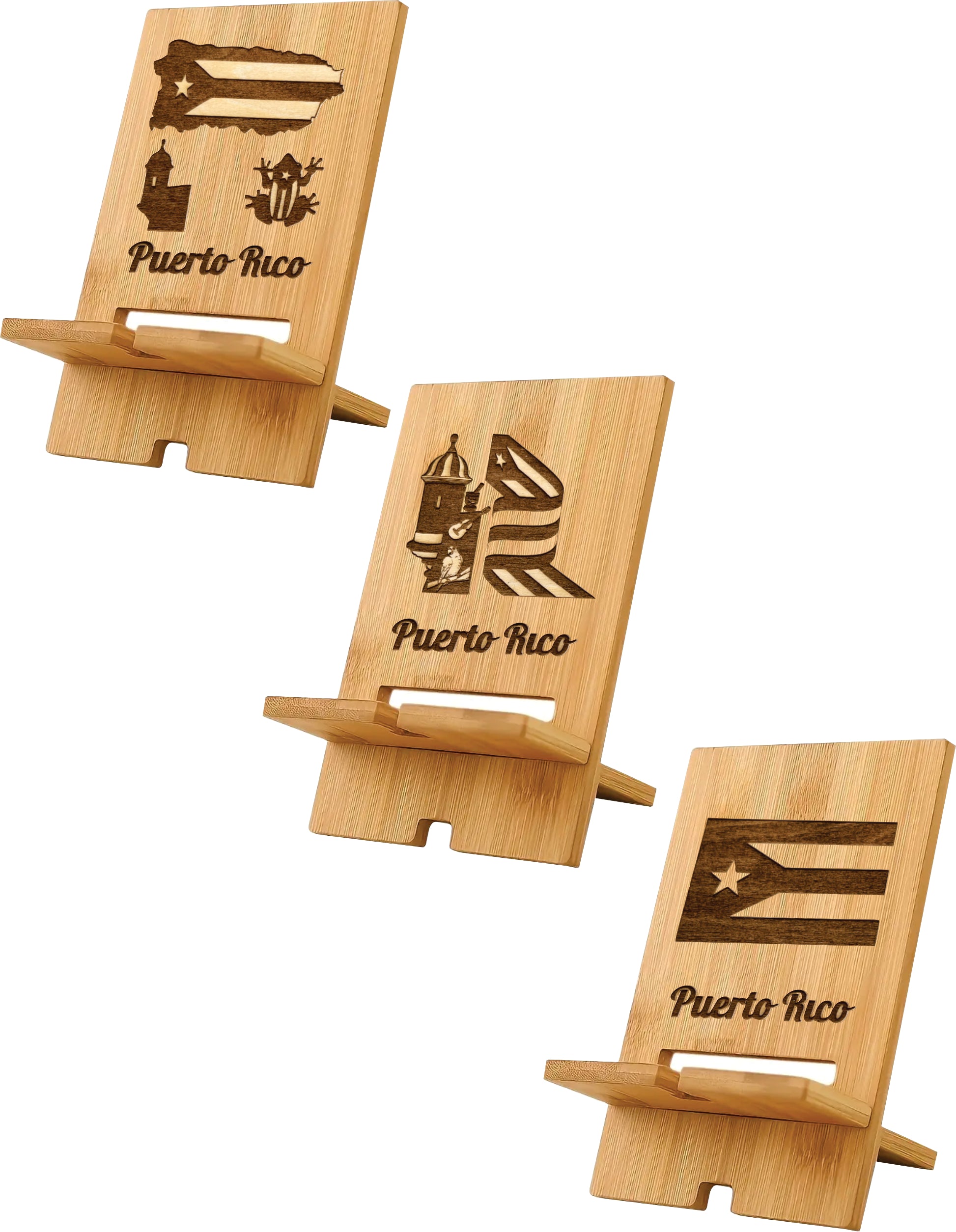 Wooden Phone Stand Puerto Rico Souvenirs Eco-friendly bamboo phone holder
