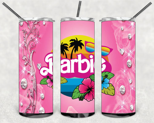 BARBIE 20oz Stainless Steel Double Wall Skinny Tumbler With Straw