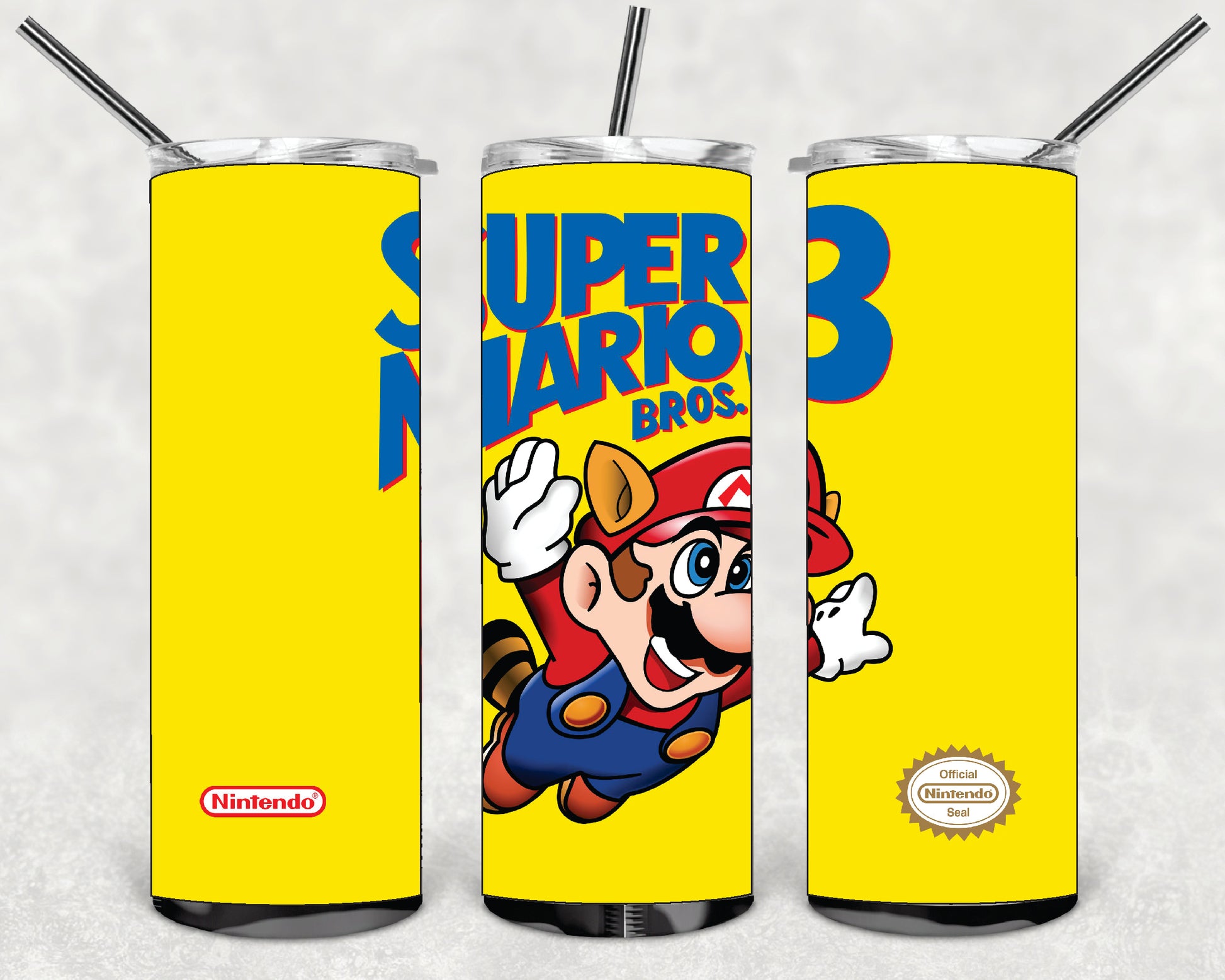 MARIO BROS 3 20oz Stainless Steel Double Wall Skinny Tumbler With Straw