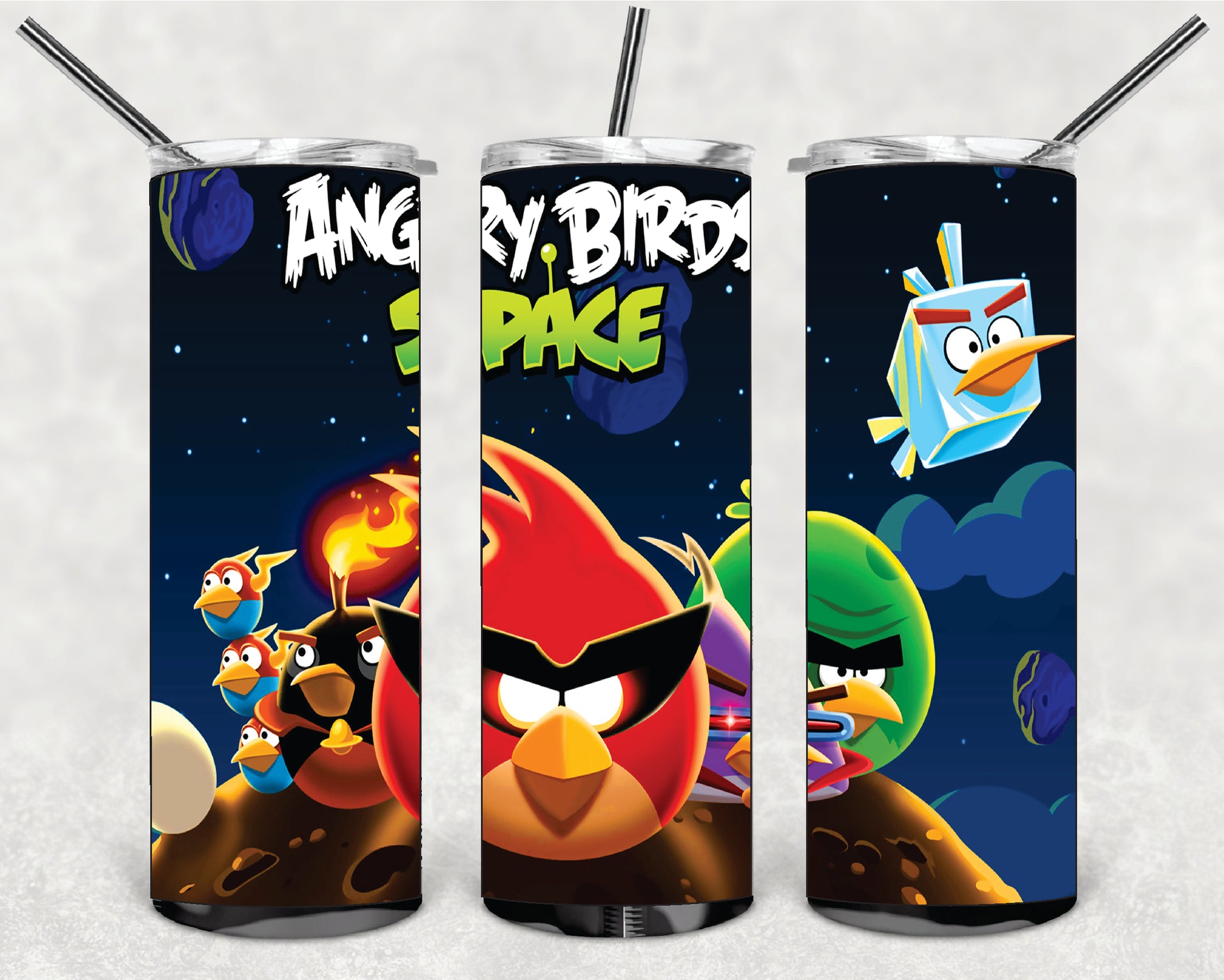 GAMER ANGRY-BIRDS DESINGS 20oz Stainless Steel Double Wall Skinny Tumbler With S