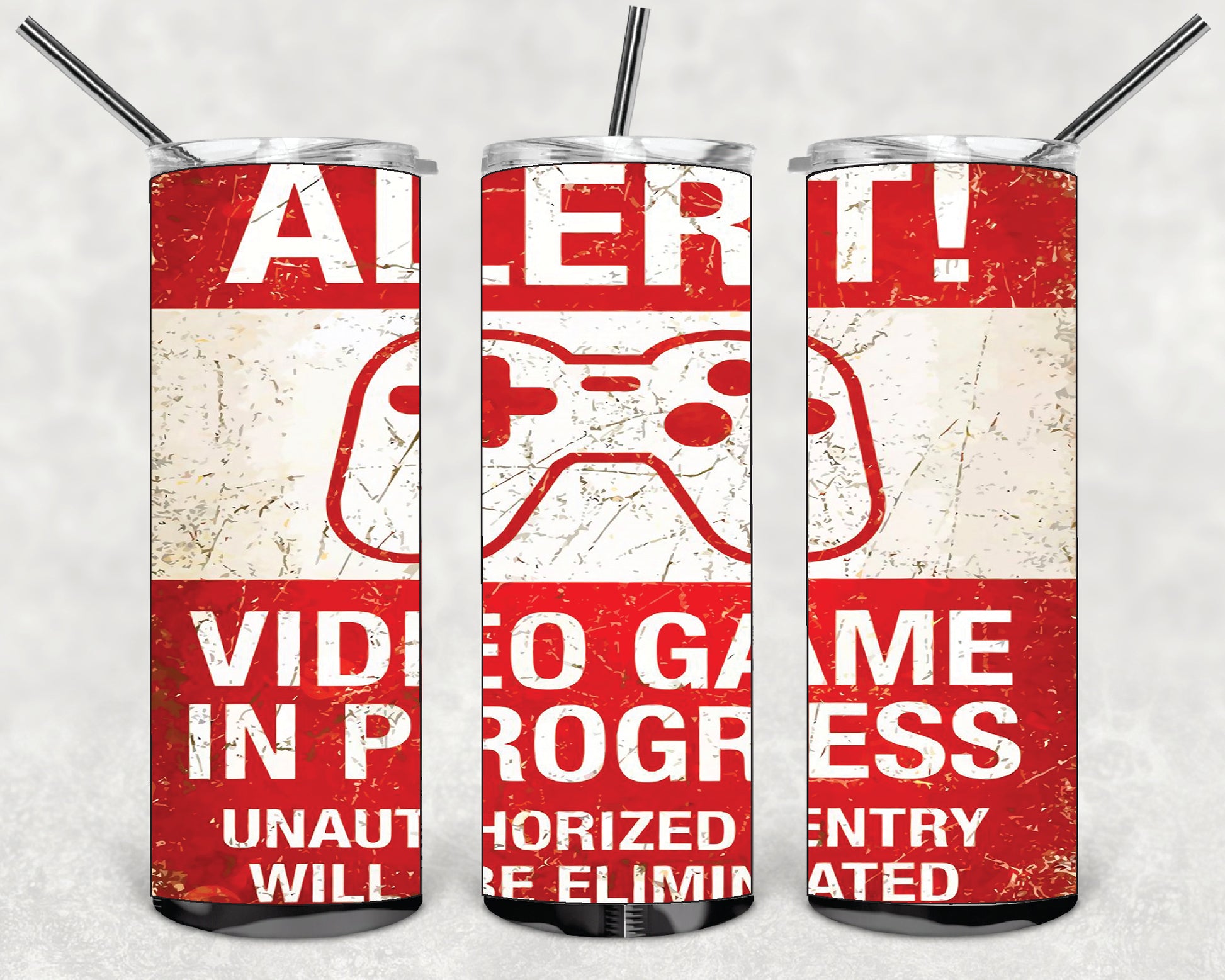 GAMER ALERT SIGN DESINGS 20oz Stainless Steel Double Wall Skinny Tumbler With St