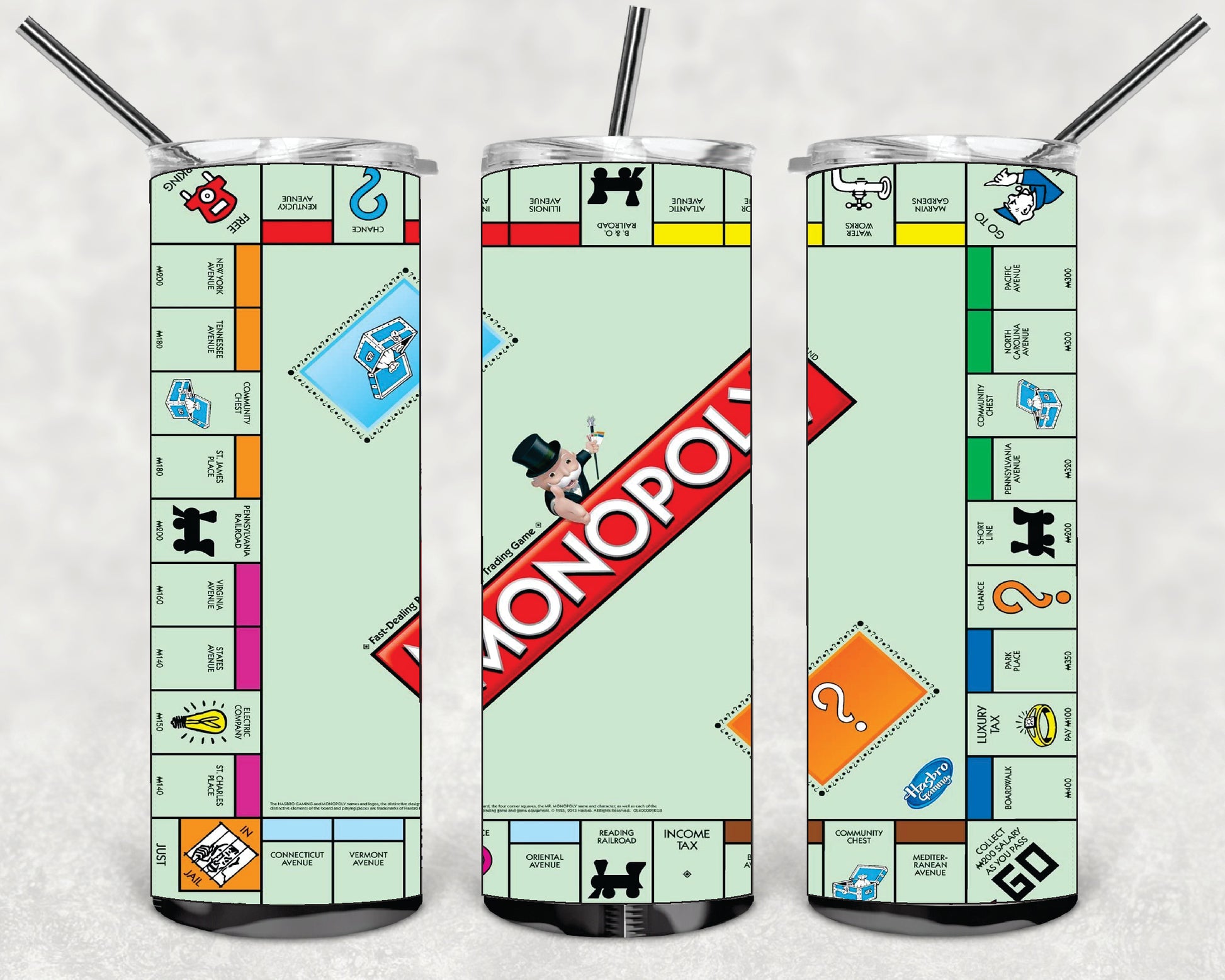 GAMER MONOPOLY DESINGS 20oz Stainless Steel Double Wall Skinny Tumbler With Stra