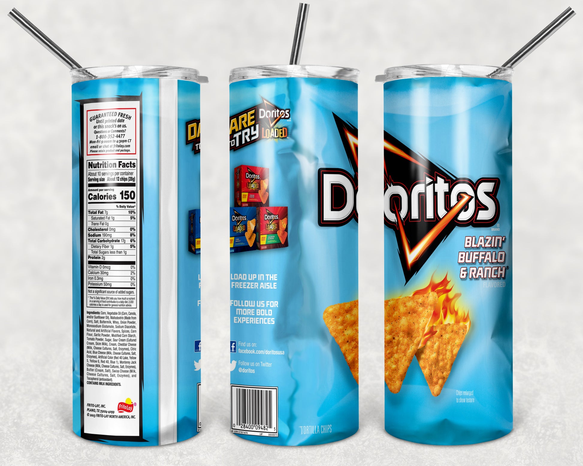 FOOD Doritos Buffalo Ranch 20oz Stainless Steel Double Wall Skinny Tumbler With
