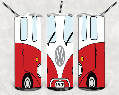 CAR BRAND VW KOMBI RED DESINGS 20oz Stainless Steel Double Wall Skinny Tumbler W