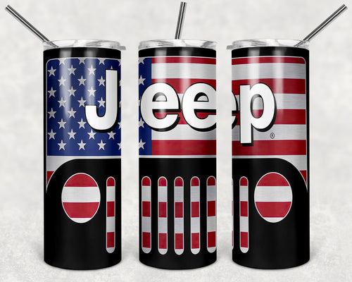CAR BRAND JEEP USA 20oz Stainless Steel Double Wall Skinny Tumbler With Straw
