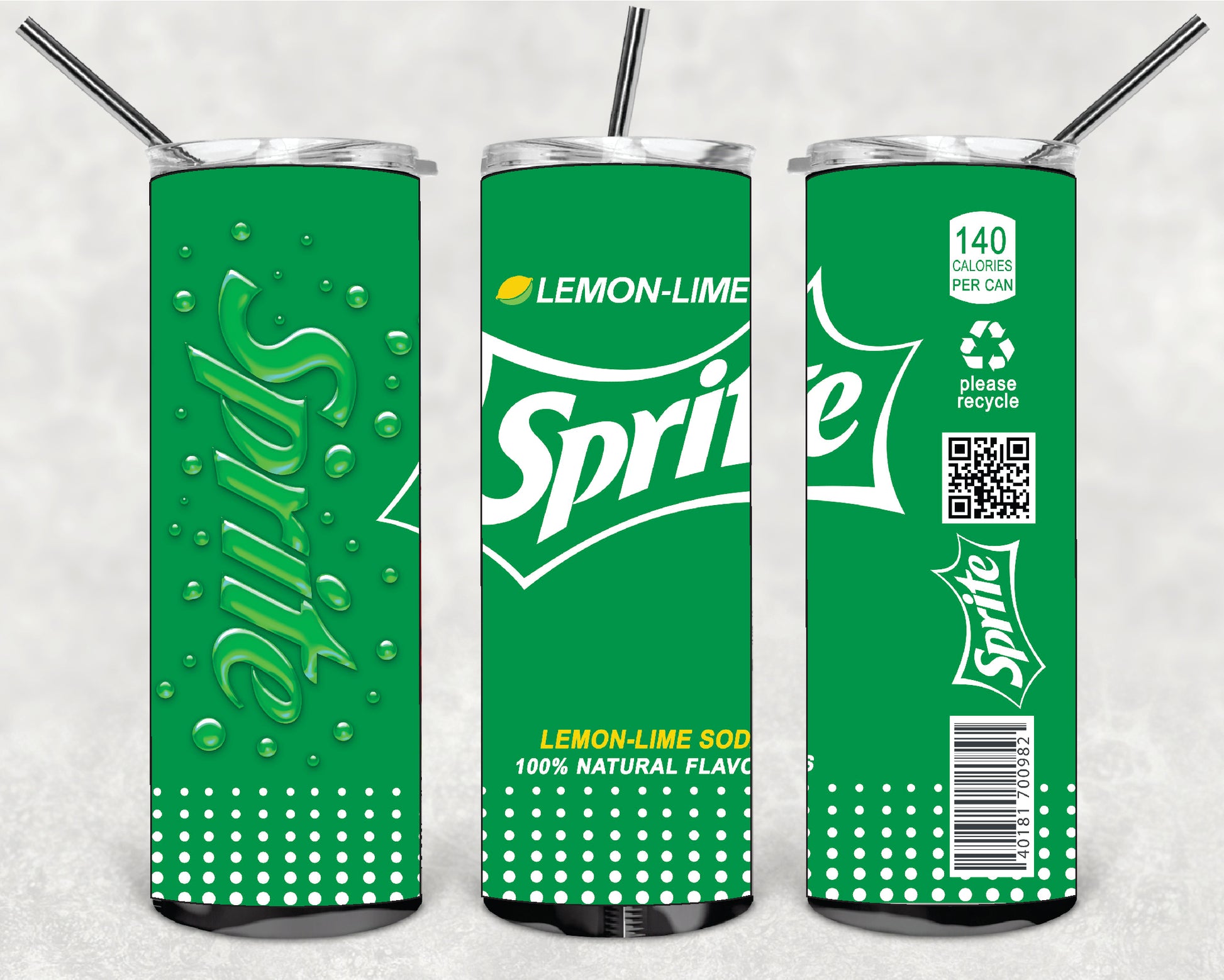 DRINK SPRITE 20oz Stainless Steel Double Wall Skinny Tumbler With Straw