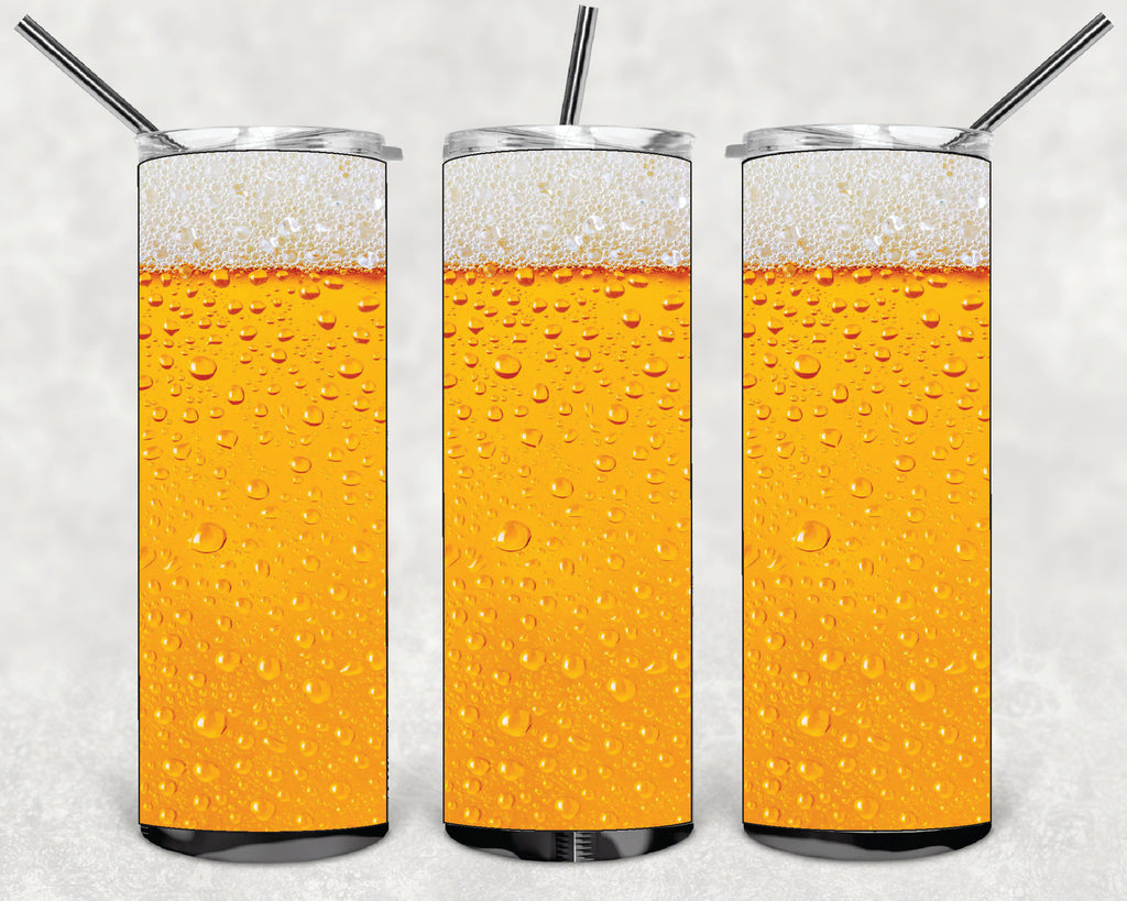 DRINK BEER 20oz Stainless Steel Double Wall Skinny Tumbler With Straw