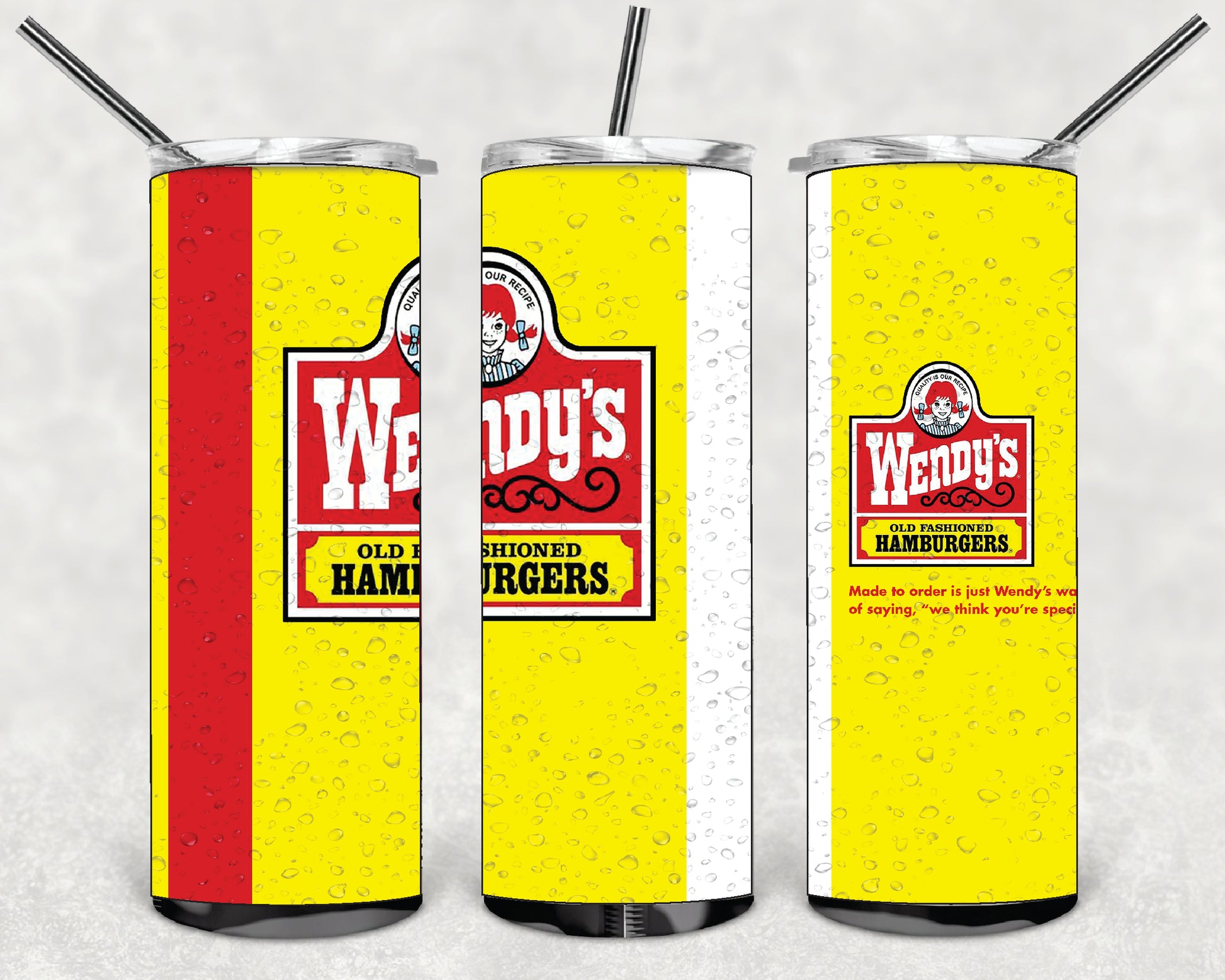 FAST FOOD WENDY'S DESINGS 20oz Stainless Steel Double Wall Skinny Tumbler With S