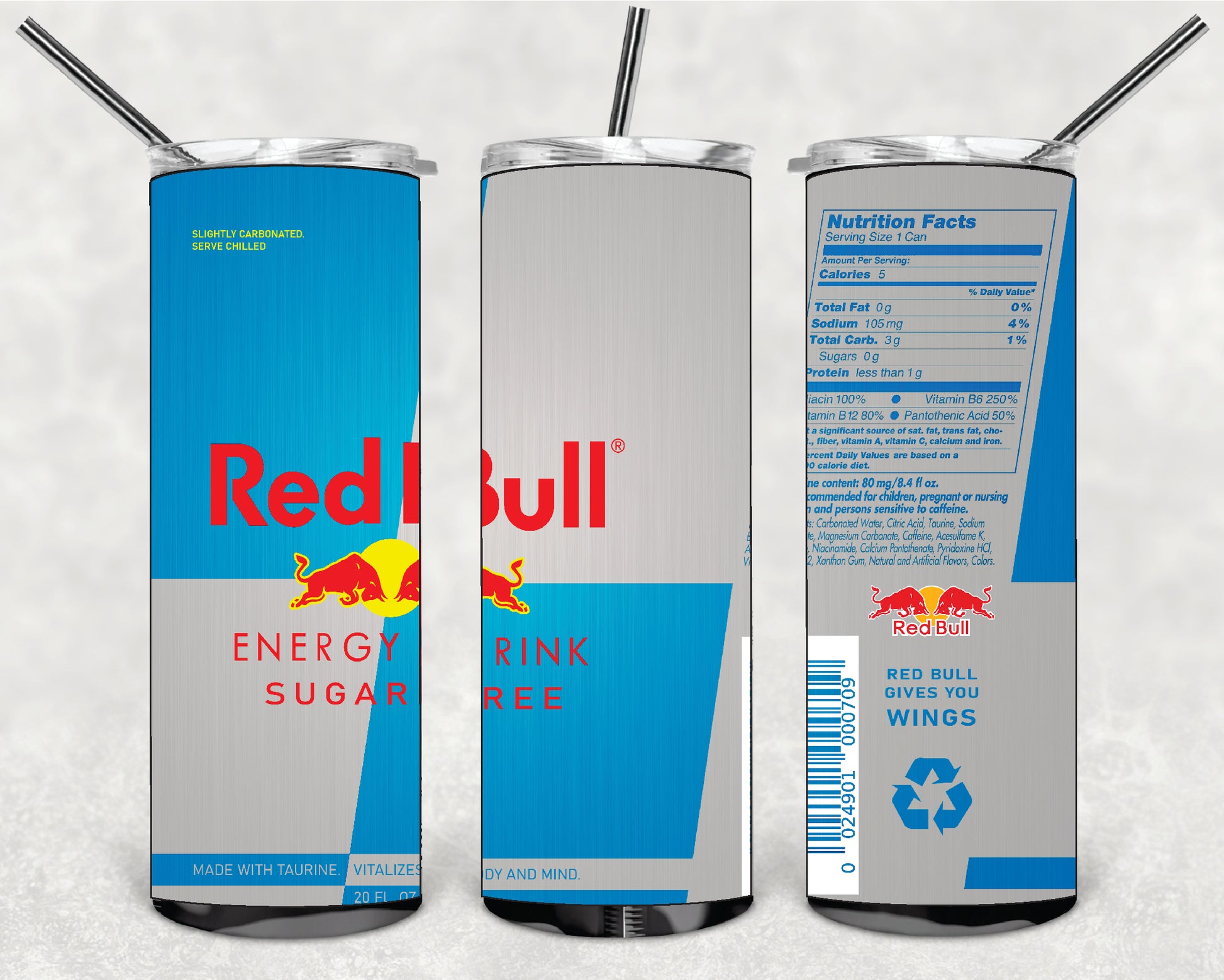 DRINK RED BULL 20oz Stainless Steel Double Wall Skinny Tumbler With Straw