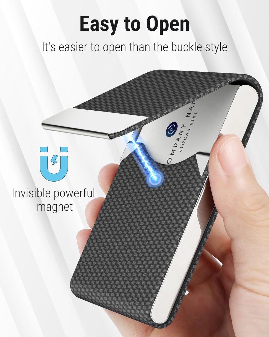 Business Card Holder with Ultra Slim Design,Business Card Case with Premium PU Leather,Suit Pocket Metal Card Holder with Magnetic Shut Pick and Promo