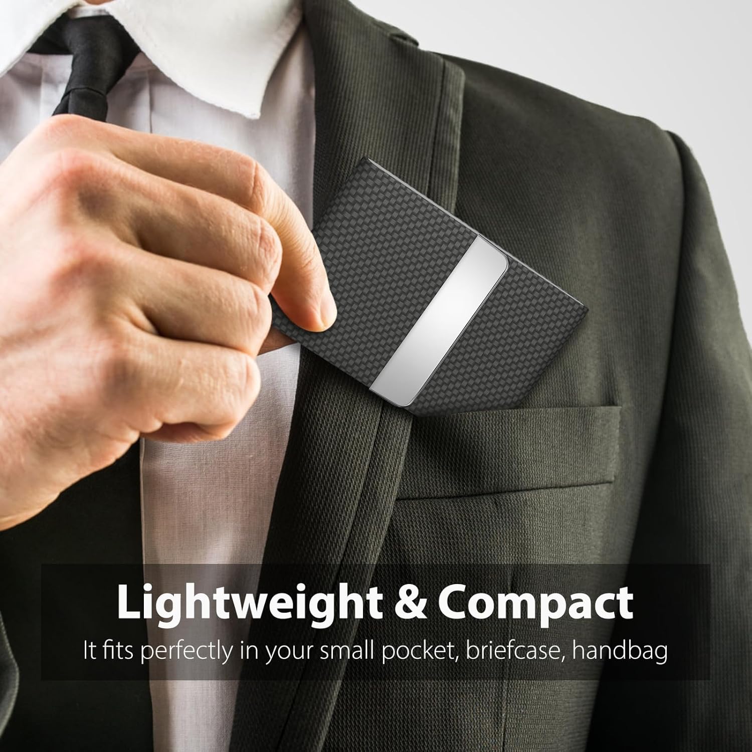 Business Card Holder with Ultra Slim Design,Business Card Case with Premium PU Leather,Suit Pocket Metal Card Holder with Magnetic Shut Pick and Promo
