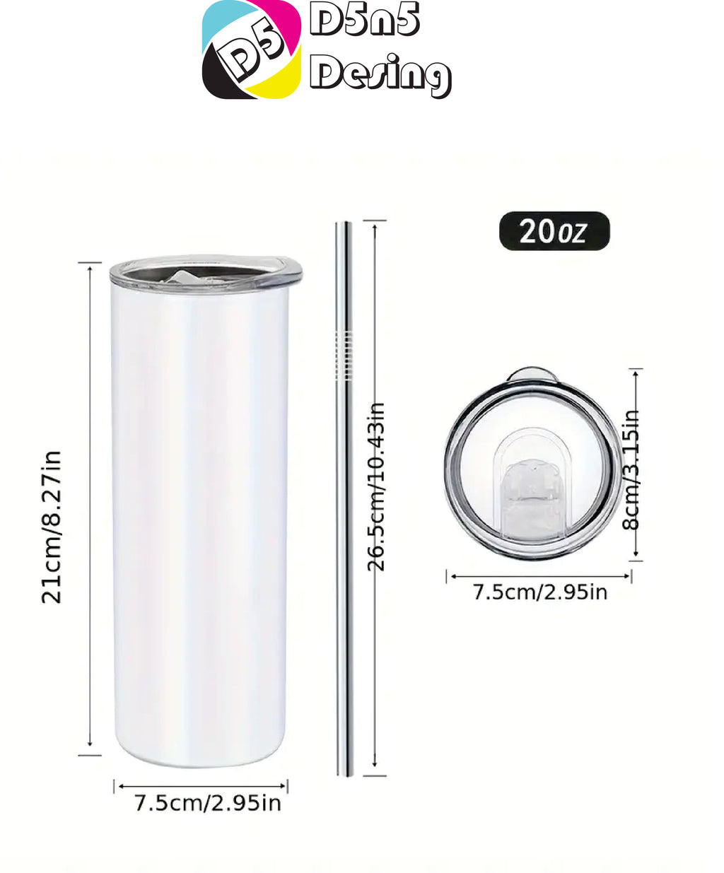 CAR BRAND JEEP USA 20oz Stainless Steel Double Wall Skinny Tumbler With Straw
